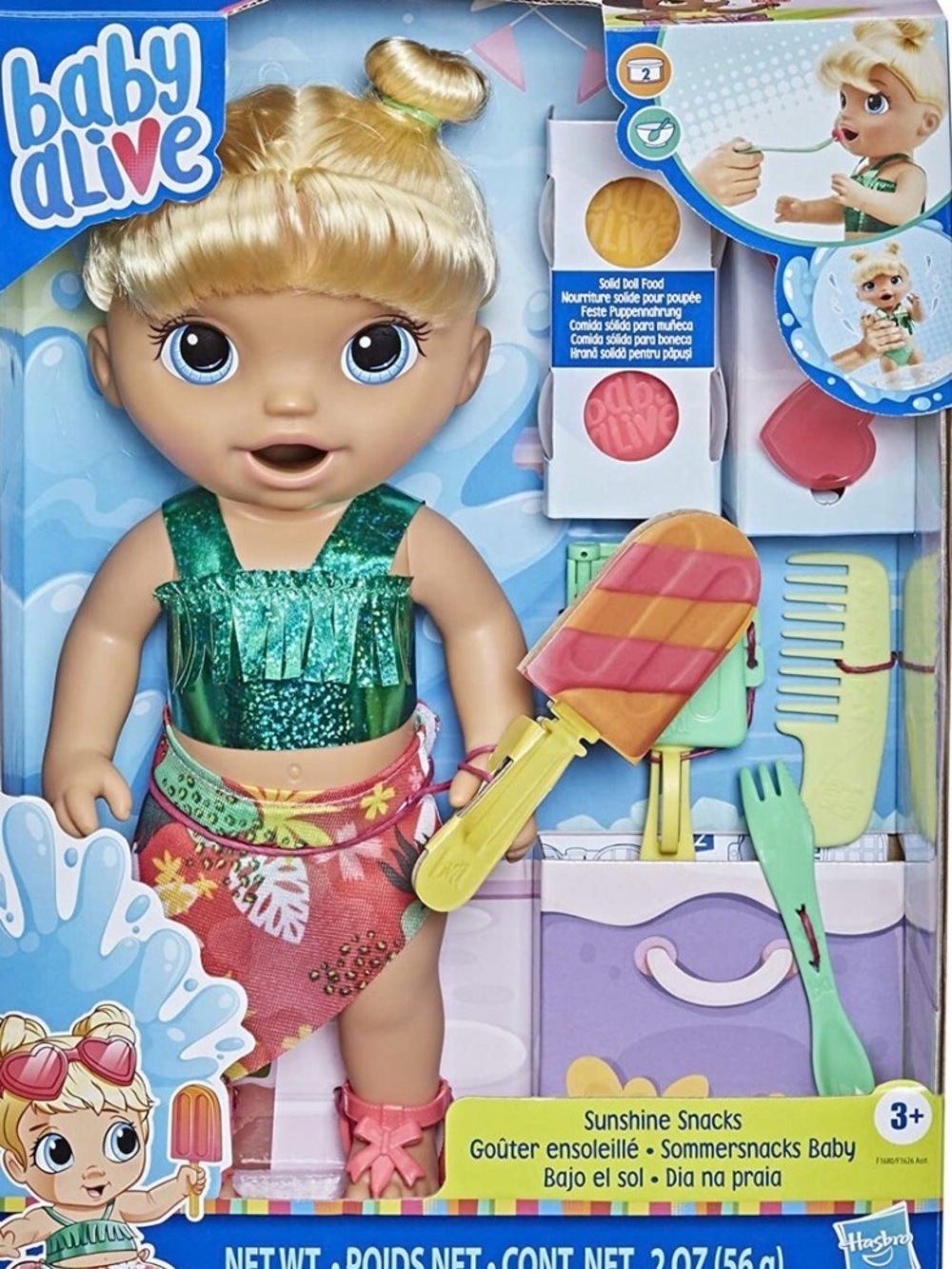 Baby Alive Sunshine Snacks Blonde Doll in Sparkling Green Outfit